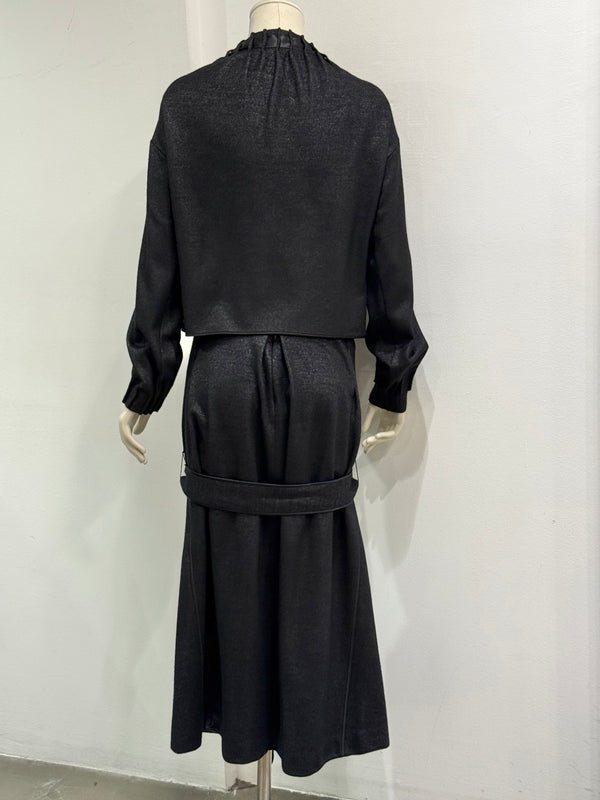 2000s Yves Saint Laurent Rive Gauche pleated gathered set top & skirt