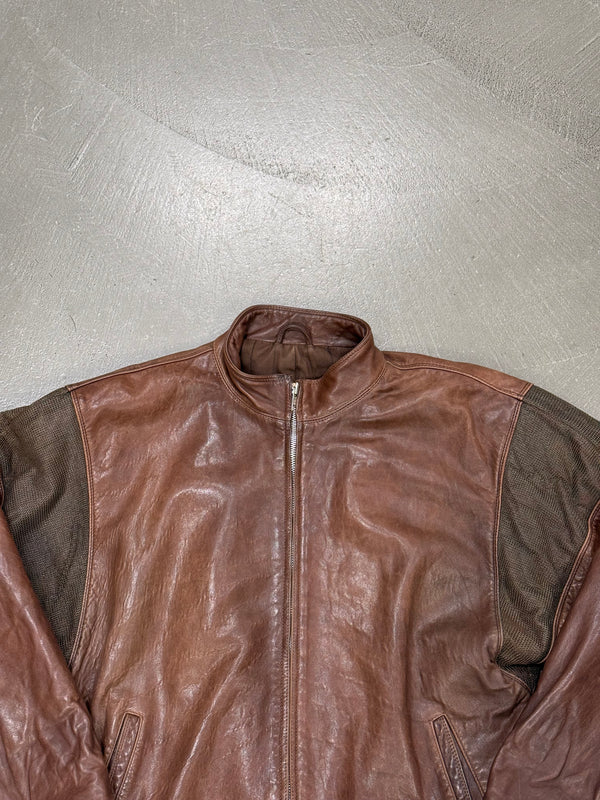 1980s Gianni Versace metallic chainmail belted leather jacket