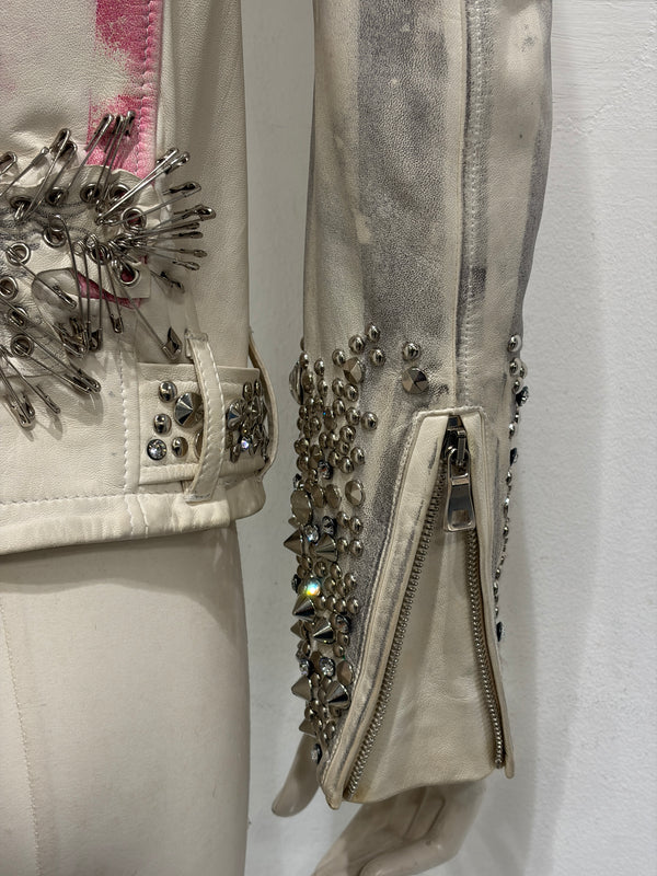 S/S201 Balmain by Christopher Decarnin runwayflag safety pin leather jacket