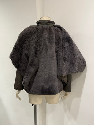 1980s Gianni Versace shearling leather cape jacket with layered construction scarf