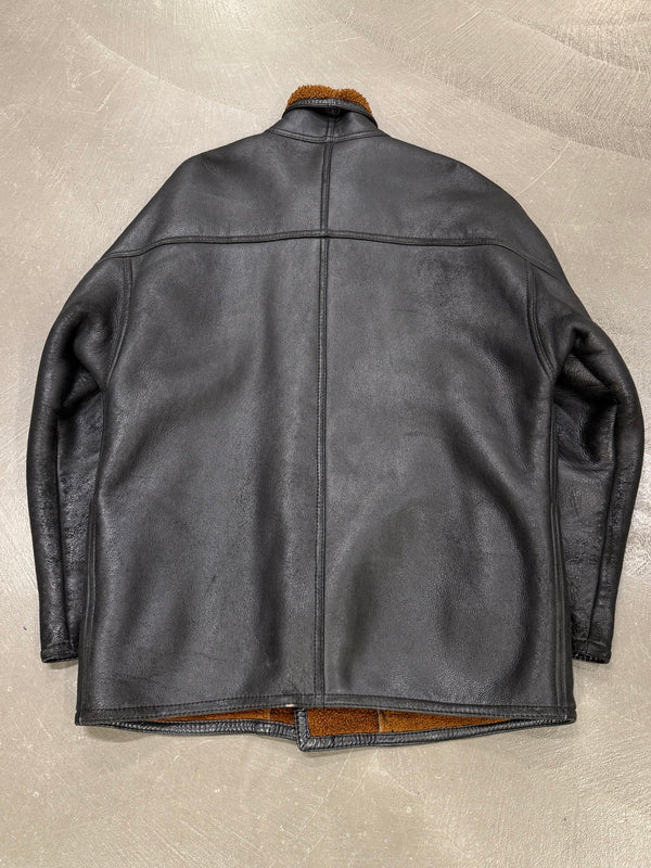 1980s Marithe Francois Girbaud metal hook heavy shearling coat