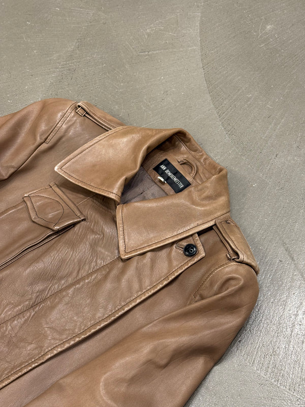 2000s Ann Demeulemeester leather aviator cargo jacket