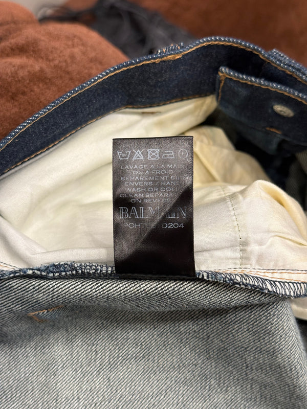 2010s Balmain ribbed panel denim biker pants