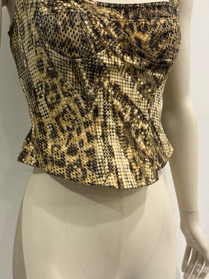 2003 Roberto Cavalli pixel leopard print corset