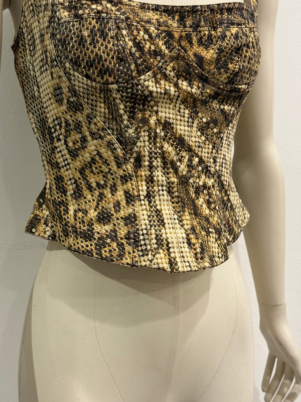 2003 Roberto Cavalli pixel leopard print corset