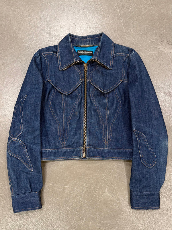 A/W2002 Dolce & Gabbana paneled floral denim jacket