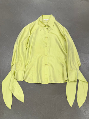 2000s Roberto Cavalli lime green silk shirt with flared cuffs