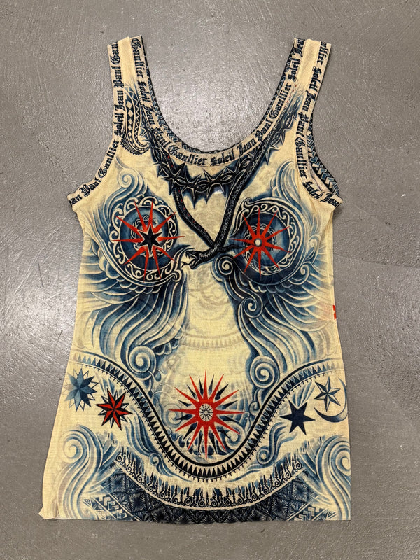 2000s Jean Paul Gaultier printed mesh tank top