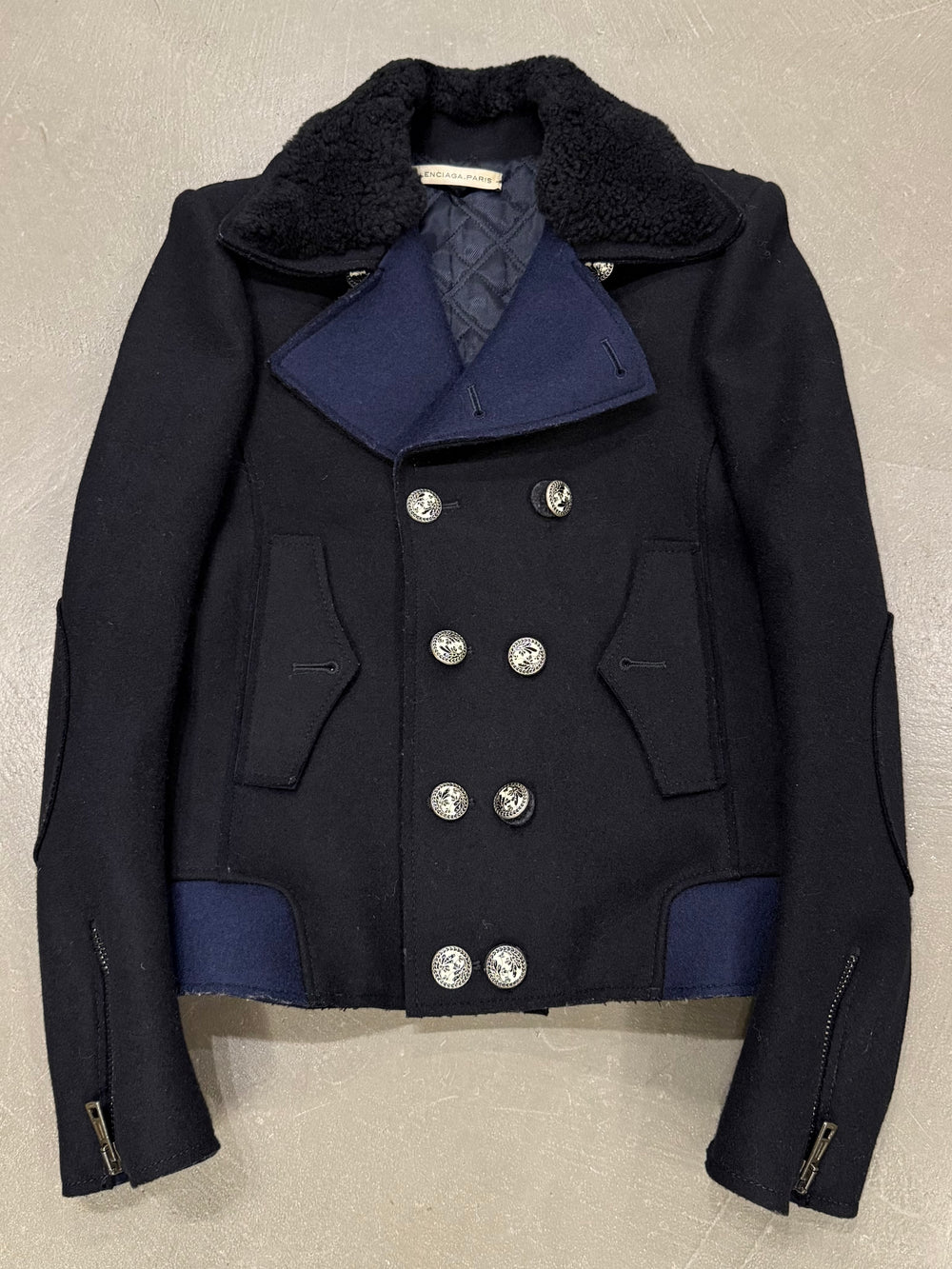 F/W2007 Balenciaga by Ghesquiere double breasted coat with wool shearling collar
