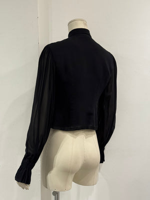 1990s Dolce & Gabbana black silk blouse with sheer sleeve