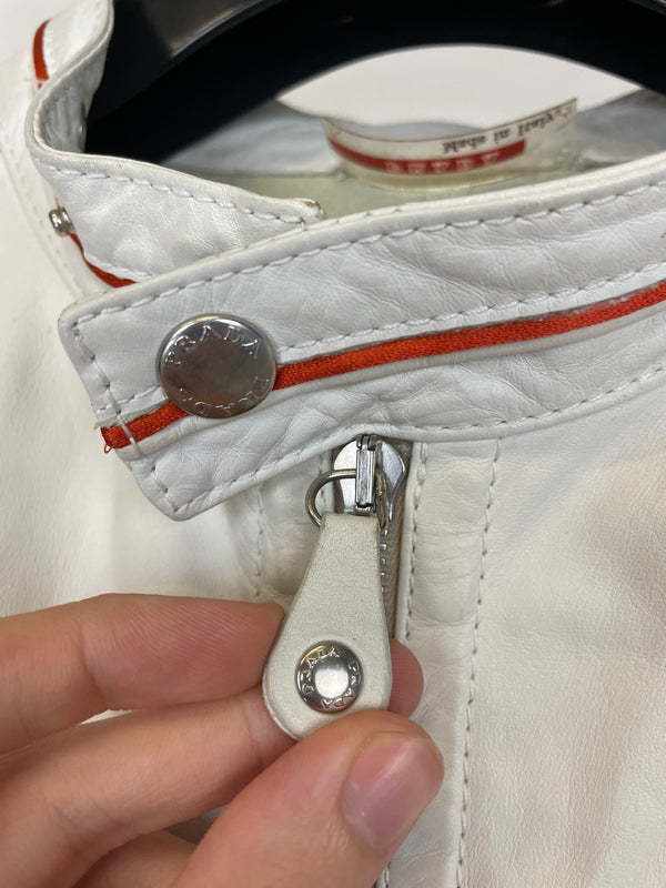 2000s Prada Red Line moto white leather jacket