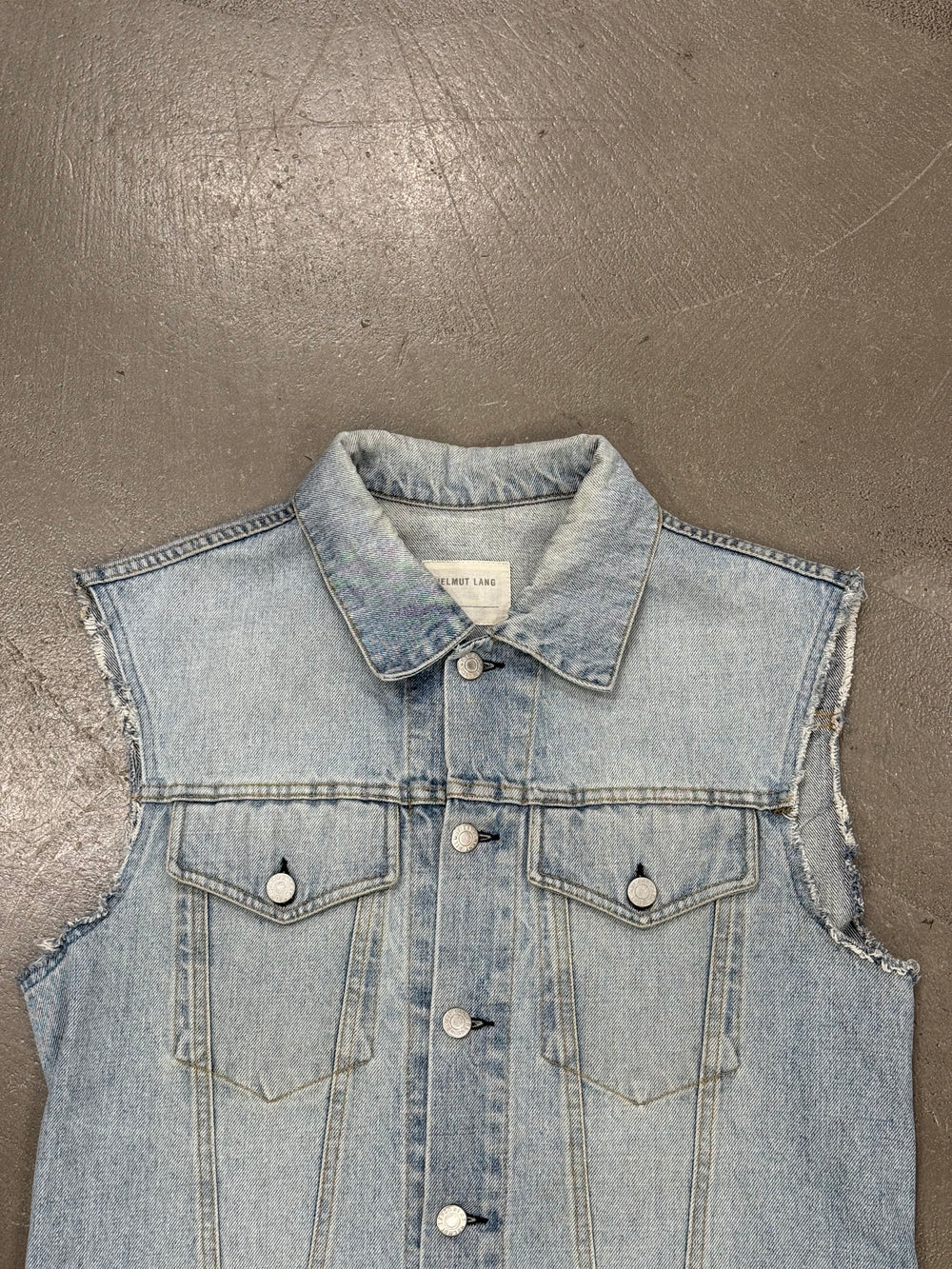 2000s Helmut Lang light wash raw edge denim vest