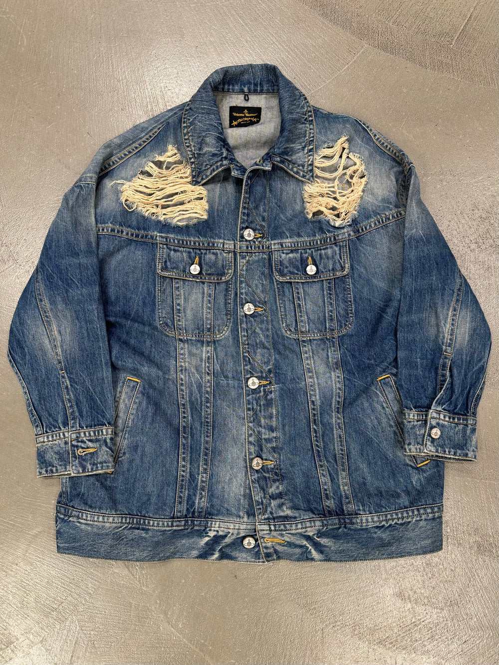2000s Vivienne Westwood distressed oversized denim jacket