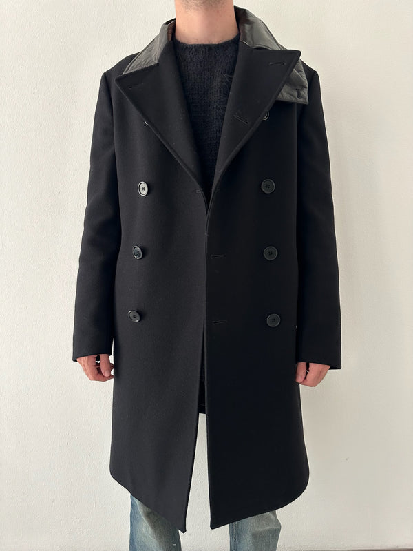 AW2001 Helmut Lang double breasted leather mask coat