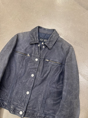 2000s Armani cropped wrinkled distressed leather jacket
