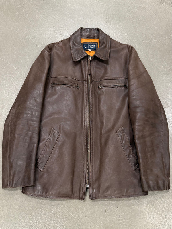 2000s Armani leather zip jacket