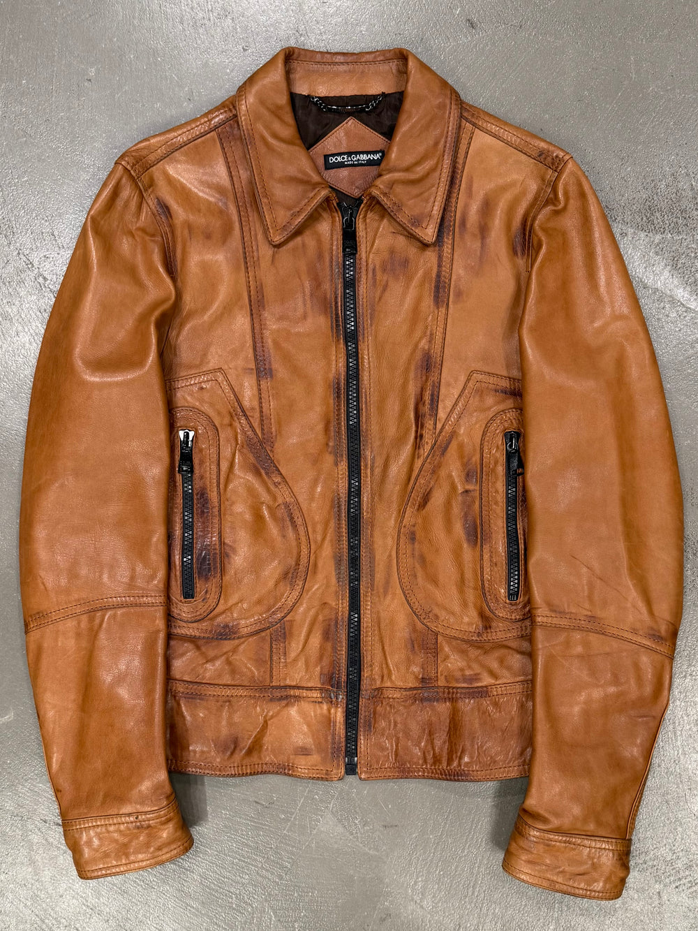 2000s Dolce & Gabbana stained rust leather jacket