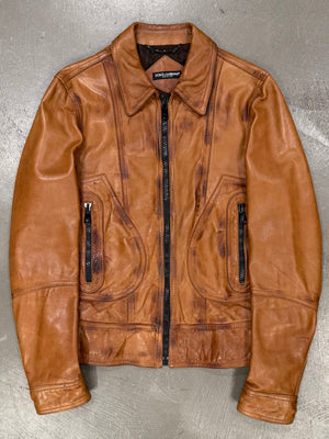 2000s Dolce & Gabbana stained rust leather jacket