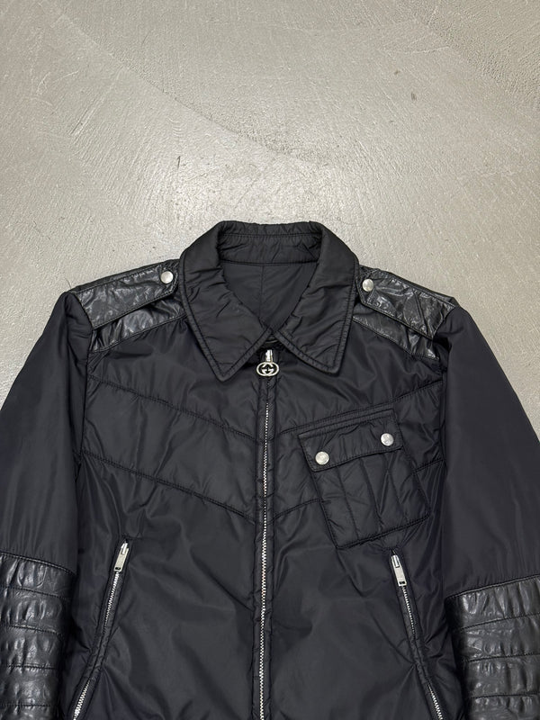 2000s Gucci nylon puffer jacket with leather details