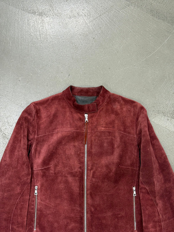 Prada red suede leather biker jacket
