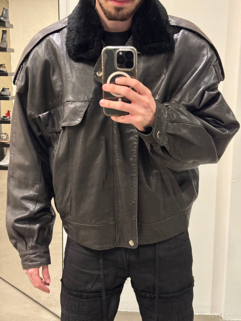 1980s Claude Montana leather bomber jacket with removable lining
