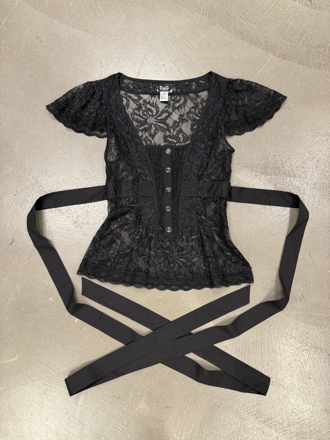 2000s Dolce & Gabbana lace tie-waist floral corseted blouse