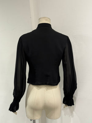1990s Dolce & Gabbana black silk blouse with sheer sleeve