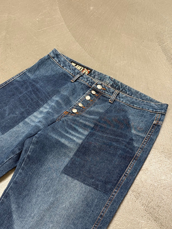 2000s Jean Paul Gaultier flared patchwork jeans