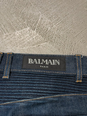 2010s Balmain ribbed panel denim biker pants