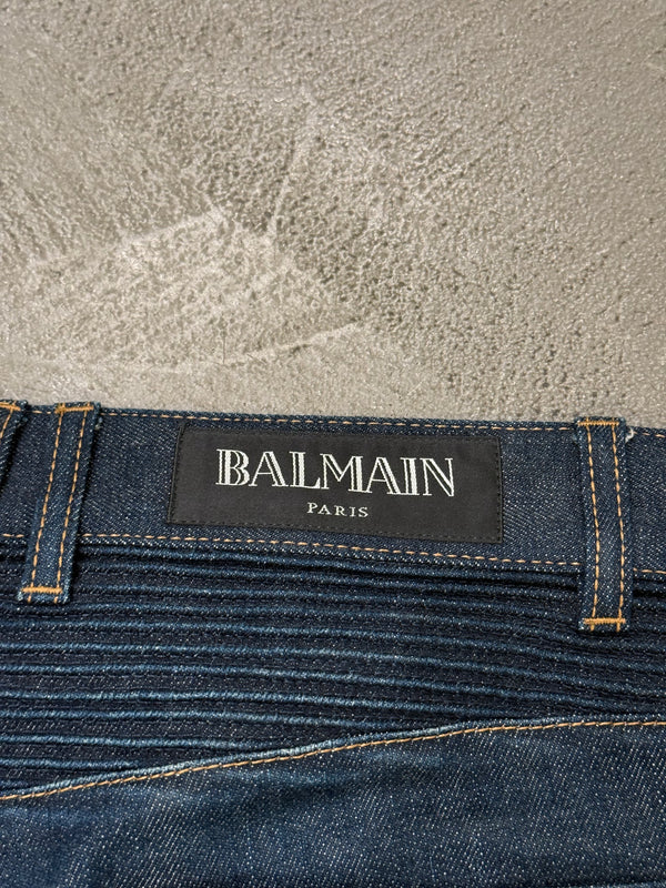 2010s Balmain ribbed panel denim biker pants