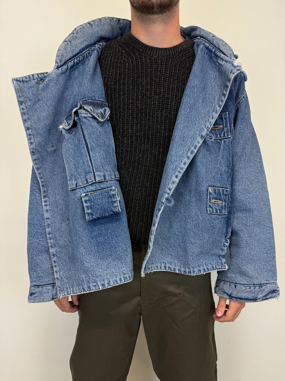 1980s Katharine Hamnett padded denim double breasted bomber