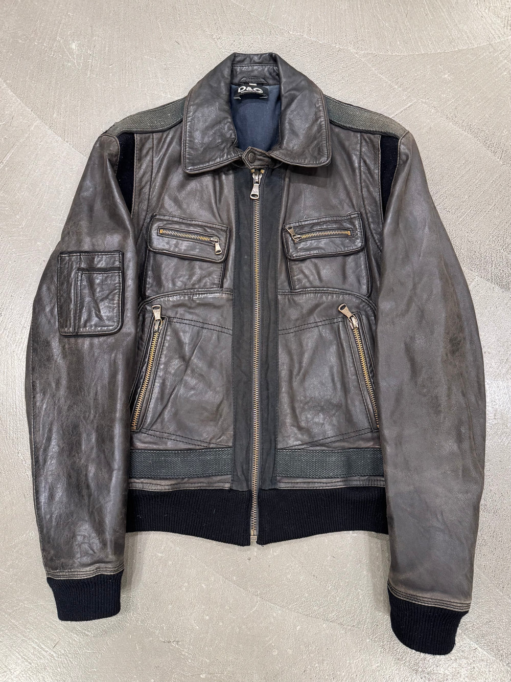 2000s Dolce & Gabbana military leather bomber jacket
