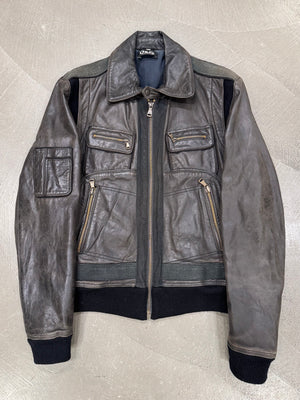 2000s Dolce & Gabbana military leather bomber jacket