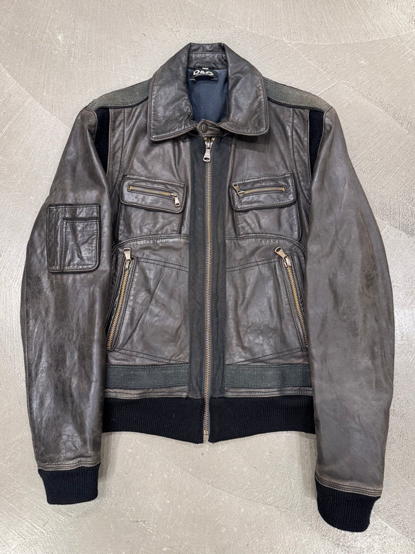 2000s Dolce & Gabbana military leather bomber jacket