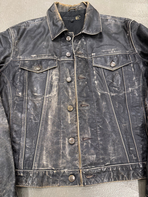 2000s Roberto Cavalli faded distressed leather jacket