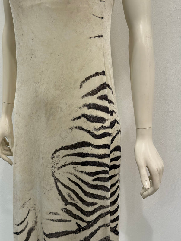 1999 Roberto Cavalli runway zebra print maxi dress