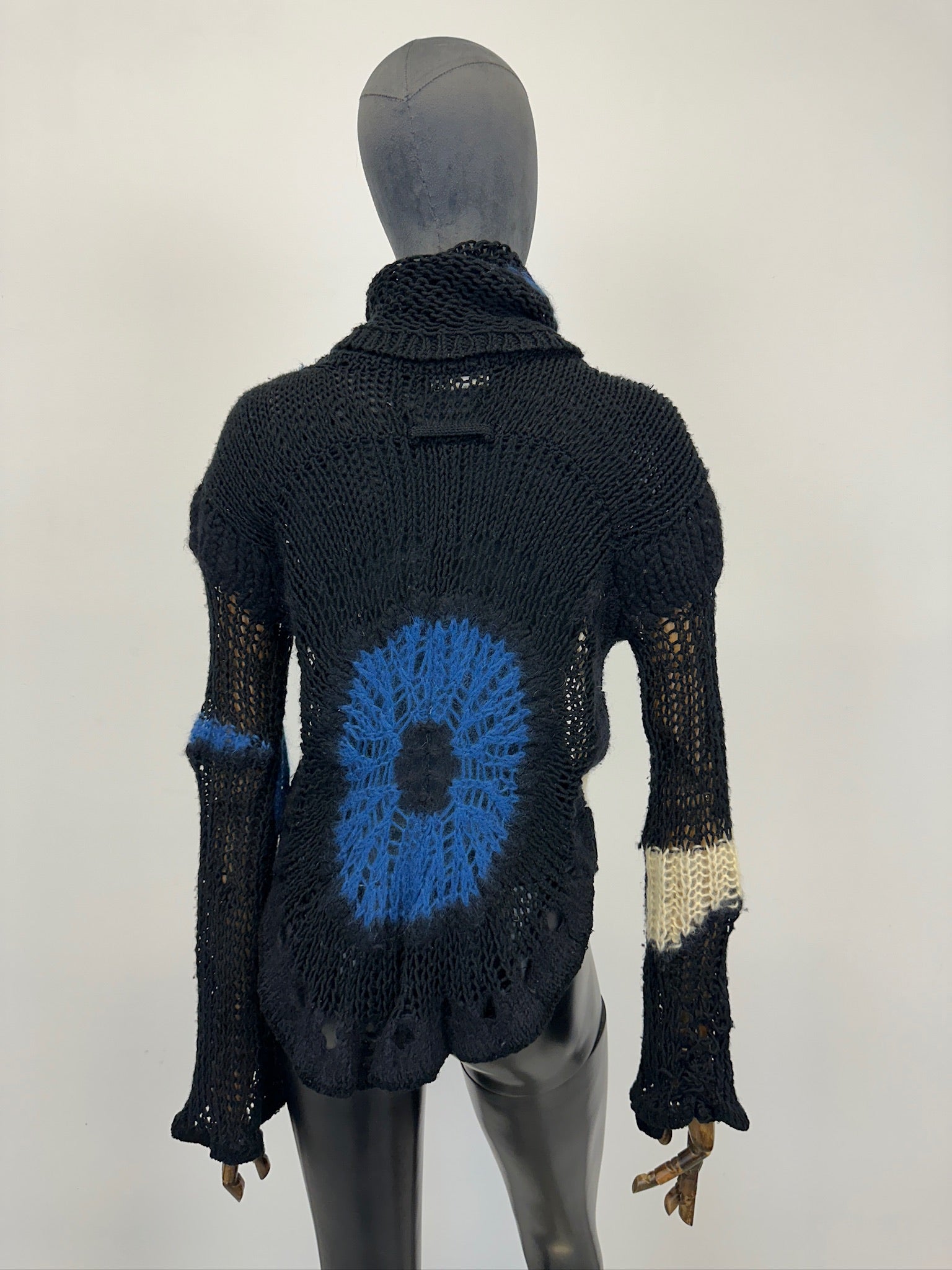トップス 00aw Gaultier wool balaclava zip top Jean-Paul Gaultier 1990s Black Ribbed Wool Knit Zip-Up