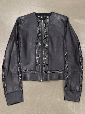 2000s Fendi collarless laser-cut leather jacket