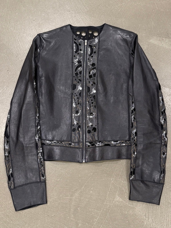 2000s Fendi collarless laser-cut leather jacket