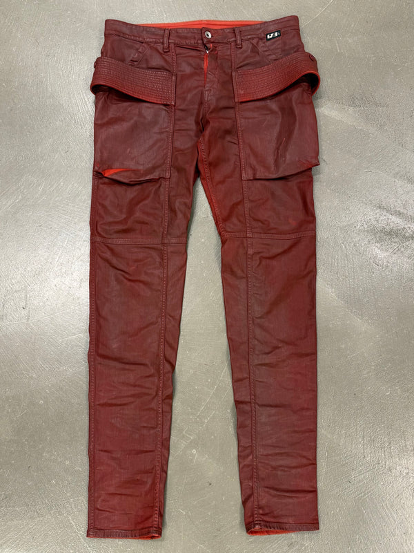 2010s Rick Owens red waxed cargo pants