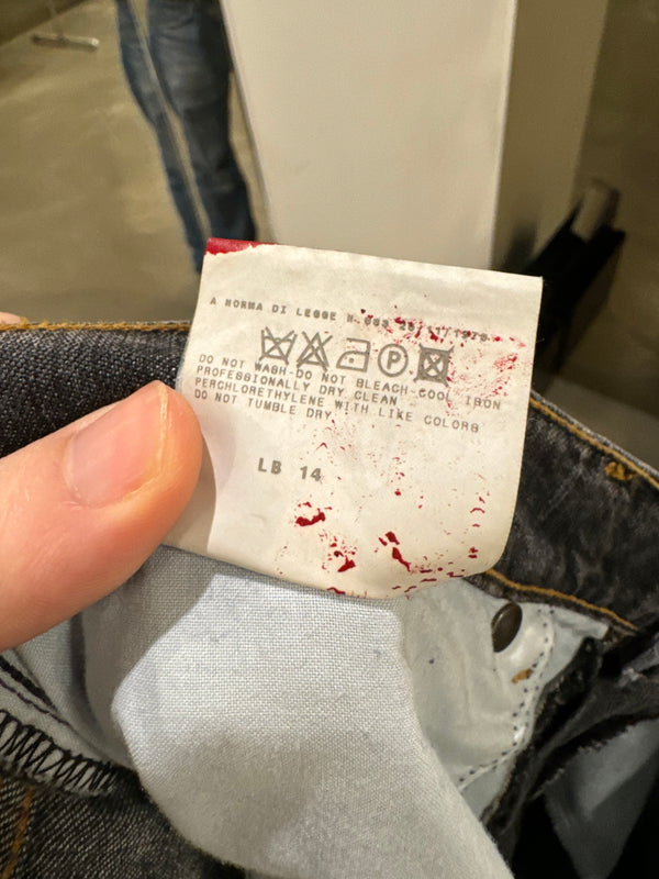 2001 Just Cavalli distressed paint splatter flare jeans
