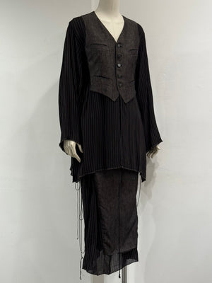 1990s Jean Paul Gaultier deconstructed pinstripe top skirt set
