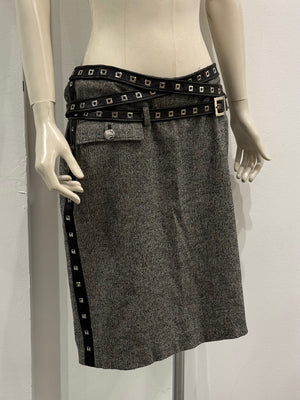 2000s Gianni Versace bondage studded wool skirt