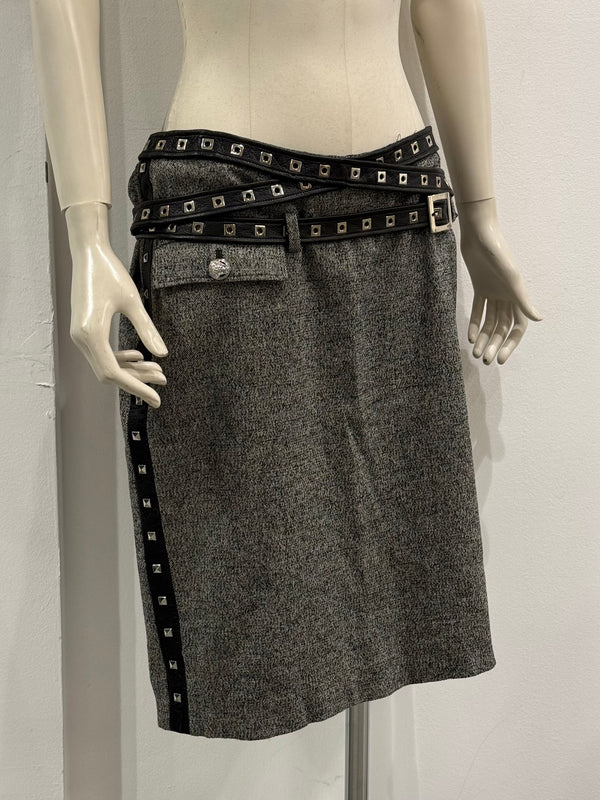 2000s Gianni Versace bondage studded wool skirt