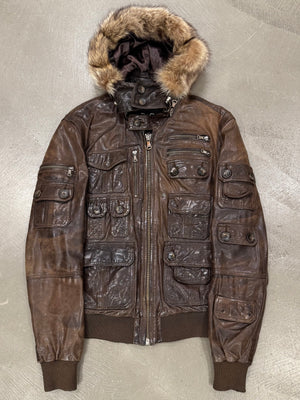 A/W2003 Dolce & Gabbana coyote fur multi-pockets cargo leather jacket