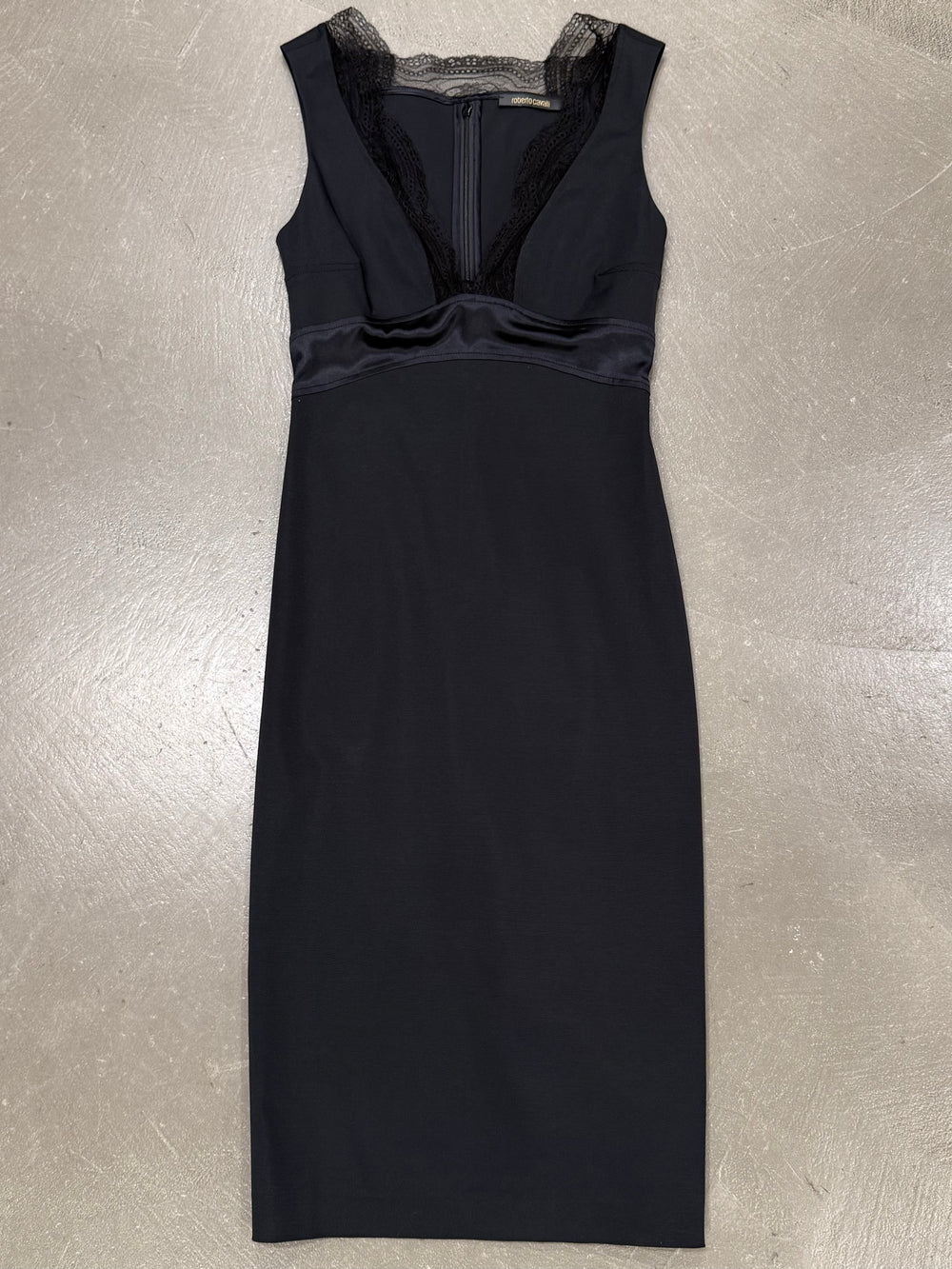 2000s Roberto Cavalli lace trim midi dress