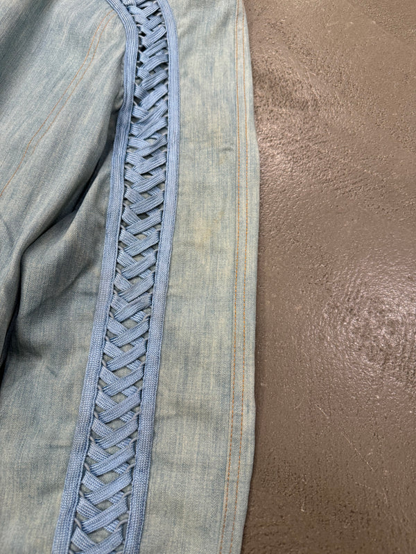 2002 Christian Dior by John Galliano lace-up denim bomber jacket