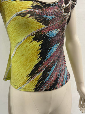 2004 Roberto Cavalli feather abstract print stretch top