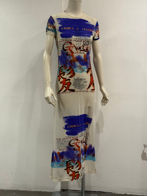 1997 Jean Paul Gaultier "fashion & culture" print dress