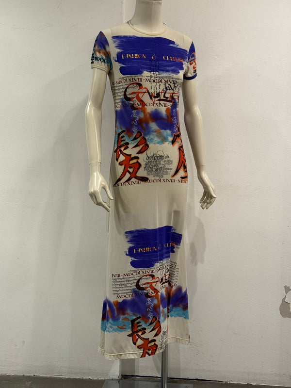 1997 Jean Paul Gaultier "fashion & culture" print dress